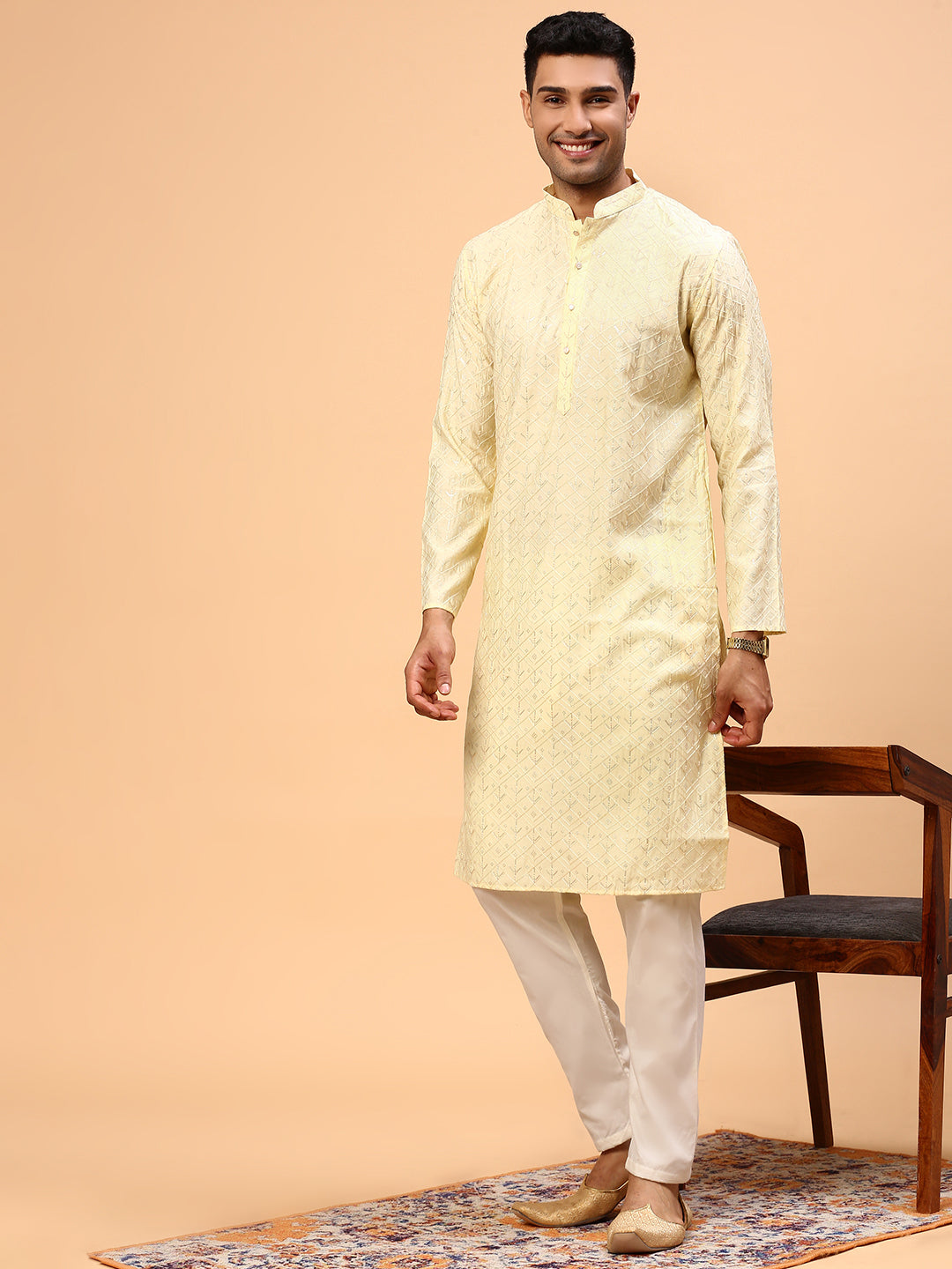 Lemon Burst  | Traditional Yellow Color Men's  | Mandarin Collar Kurta