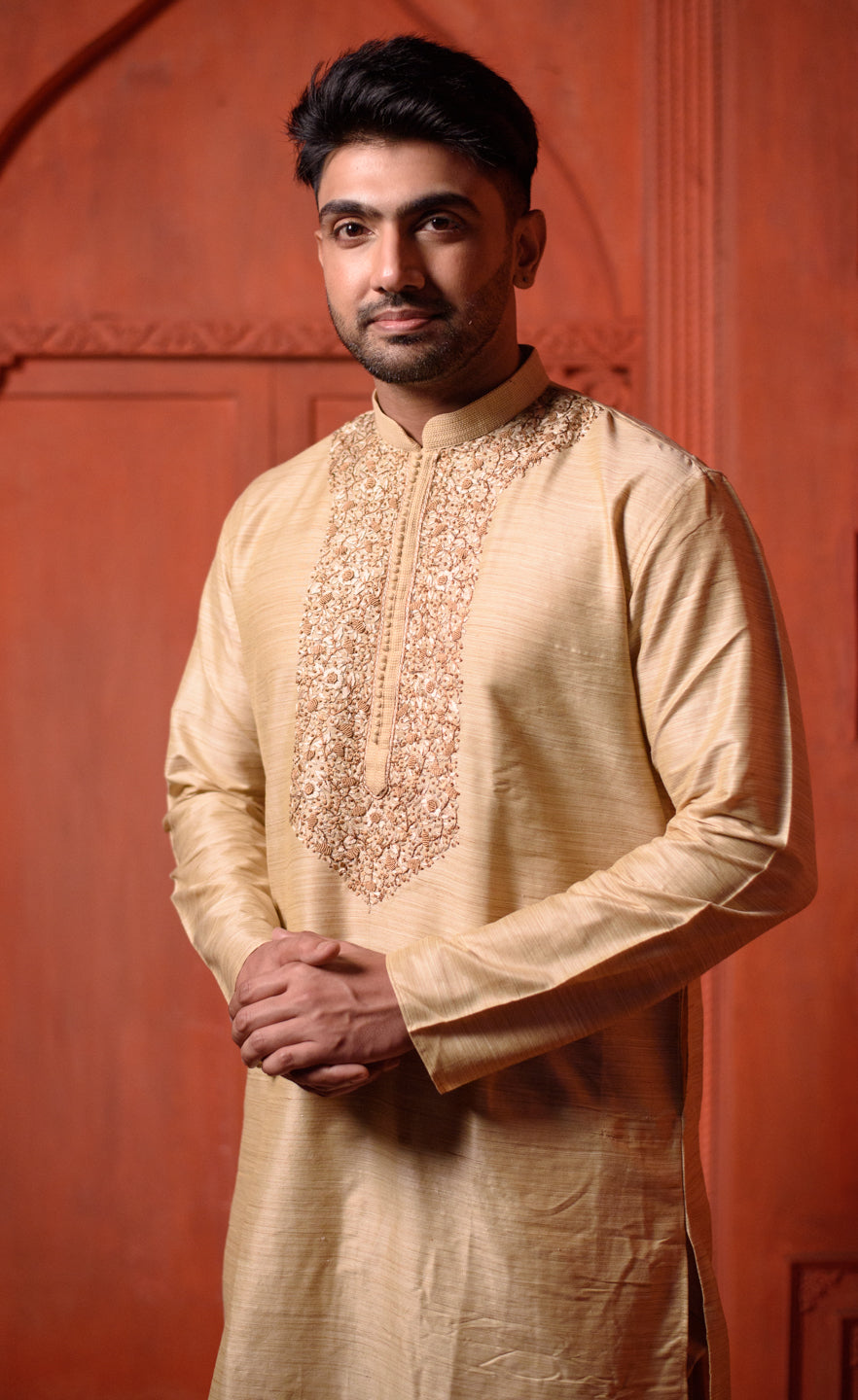 Oxiflora | Traditional Cream Color Cotton Men's  | Mandarin Collar Kurta