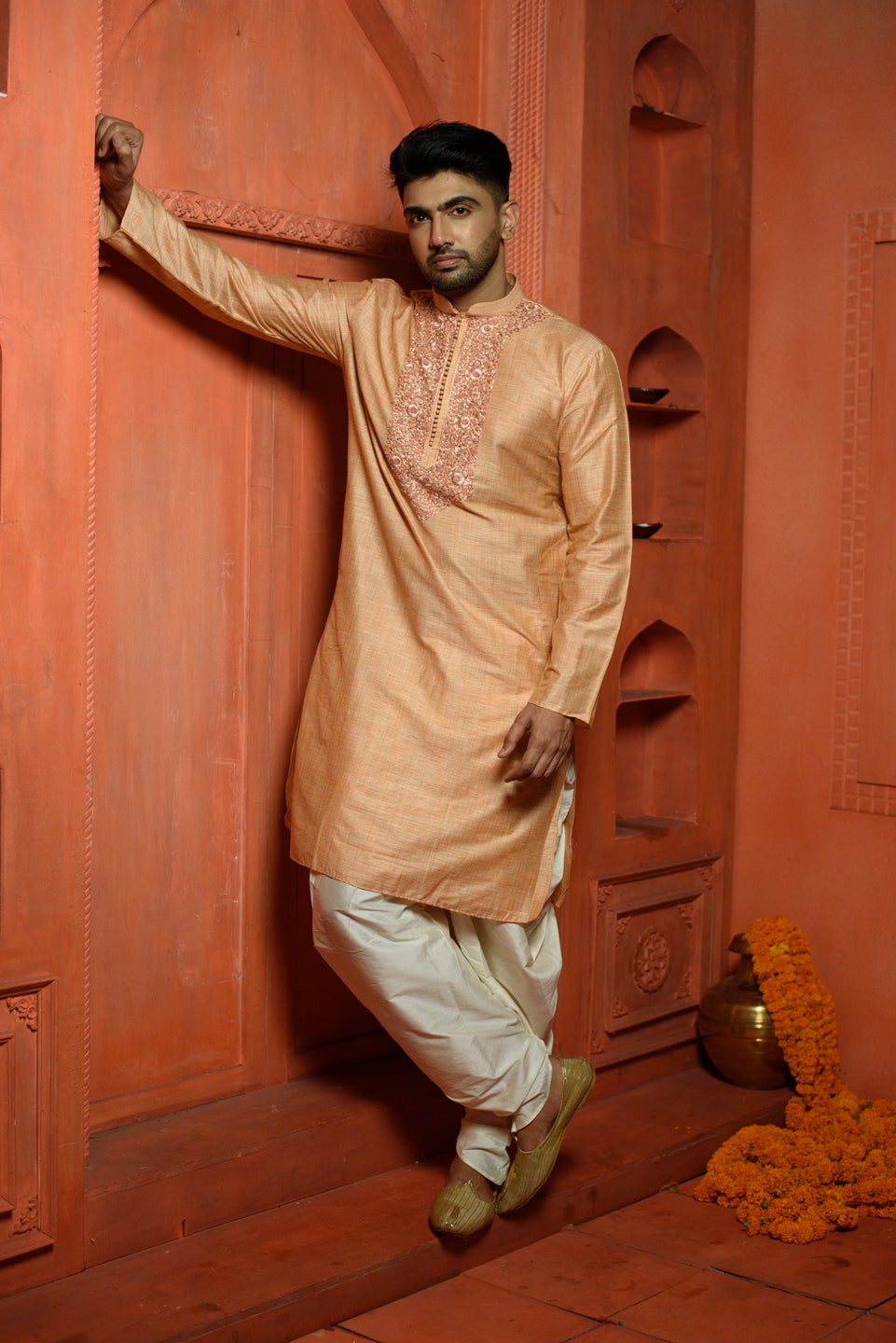 Ixora | Traditional Red Color Cotton Men's  | Mandarin Collar Kurta