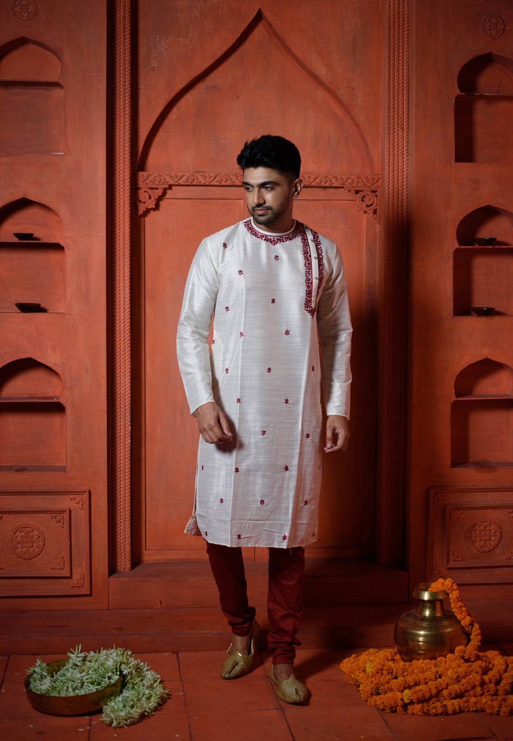 Alabaster | Traditional Off White Color Cotton Men's  | Mandarin Collar Kurta