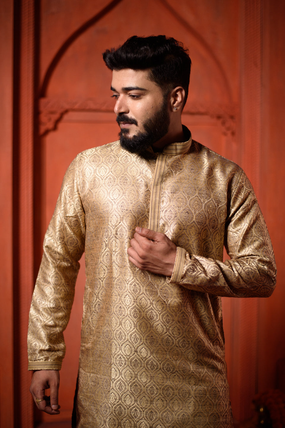 Aurum  | Elegance Gold Jacquard Men's  | Mandarin Collar Kurta