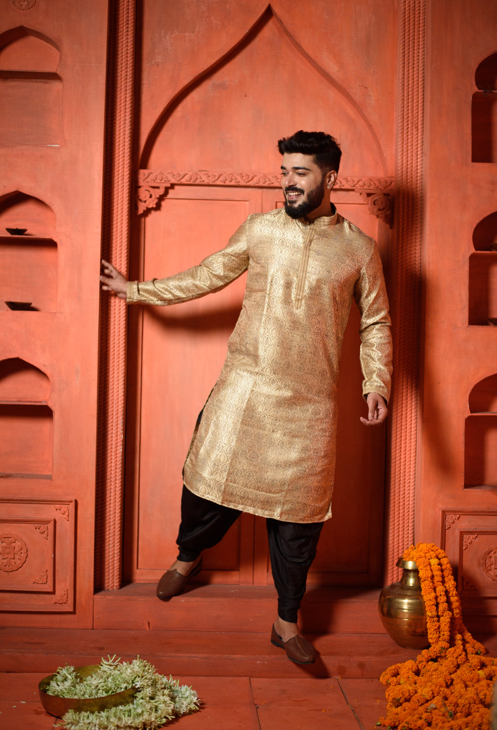 Aurum  | Elegance Gold Jacquard Men's  | Mandarin Collar Kurta