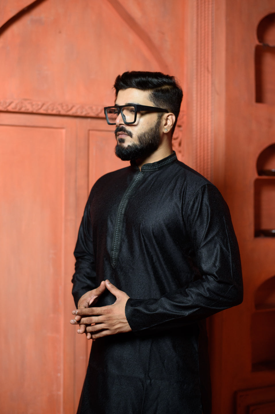 Zircon | Elegance Black Jacquard Men's  | Mandarin Collar Kurta