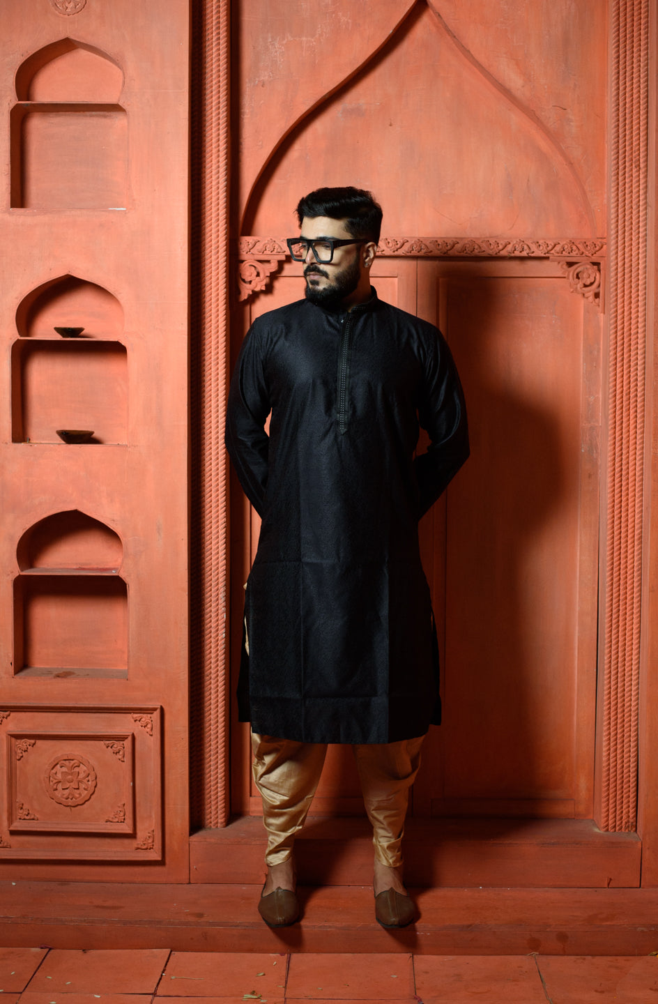 Zircon | Elegance Black Jacquard Men's  | Mandarin Collar Kurta