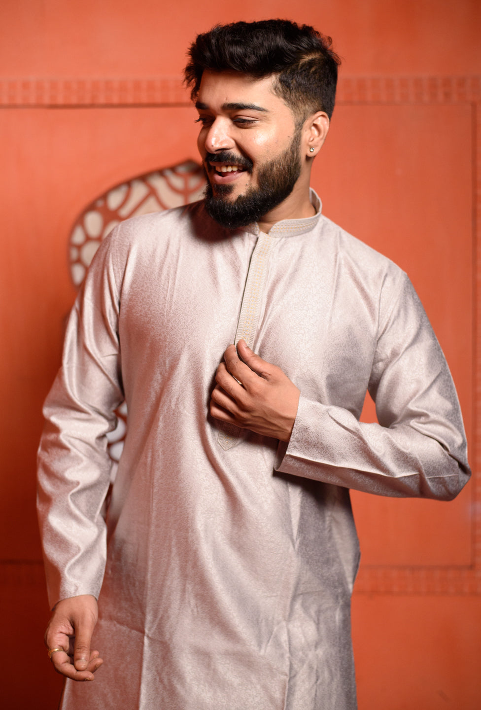 Quartz | Elegance White Jacquard Men's  | Mandarin Collar Kurta