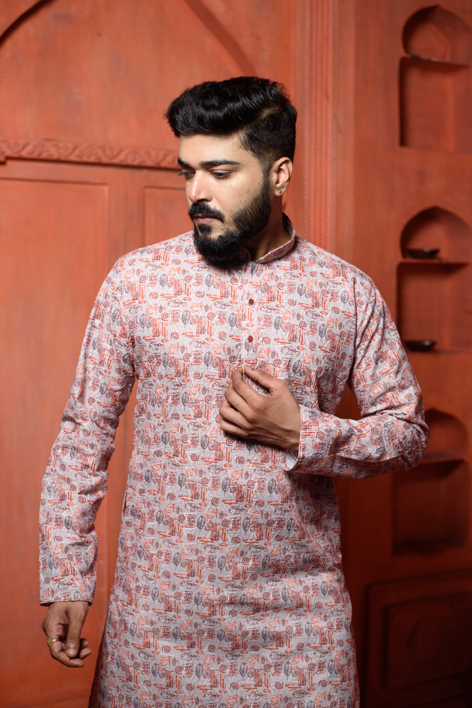 Jasper | Traditional Red Color Cotton Men's  | Mandarin Collar Kurta