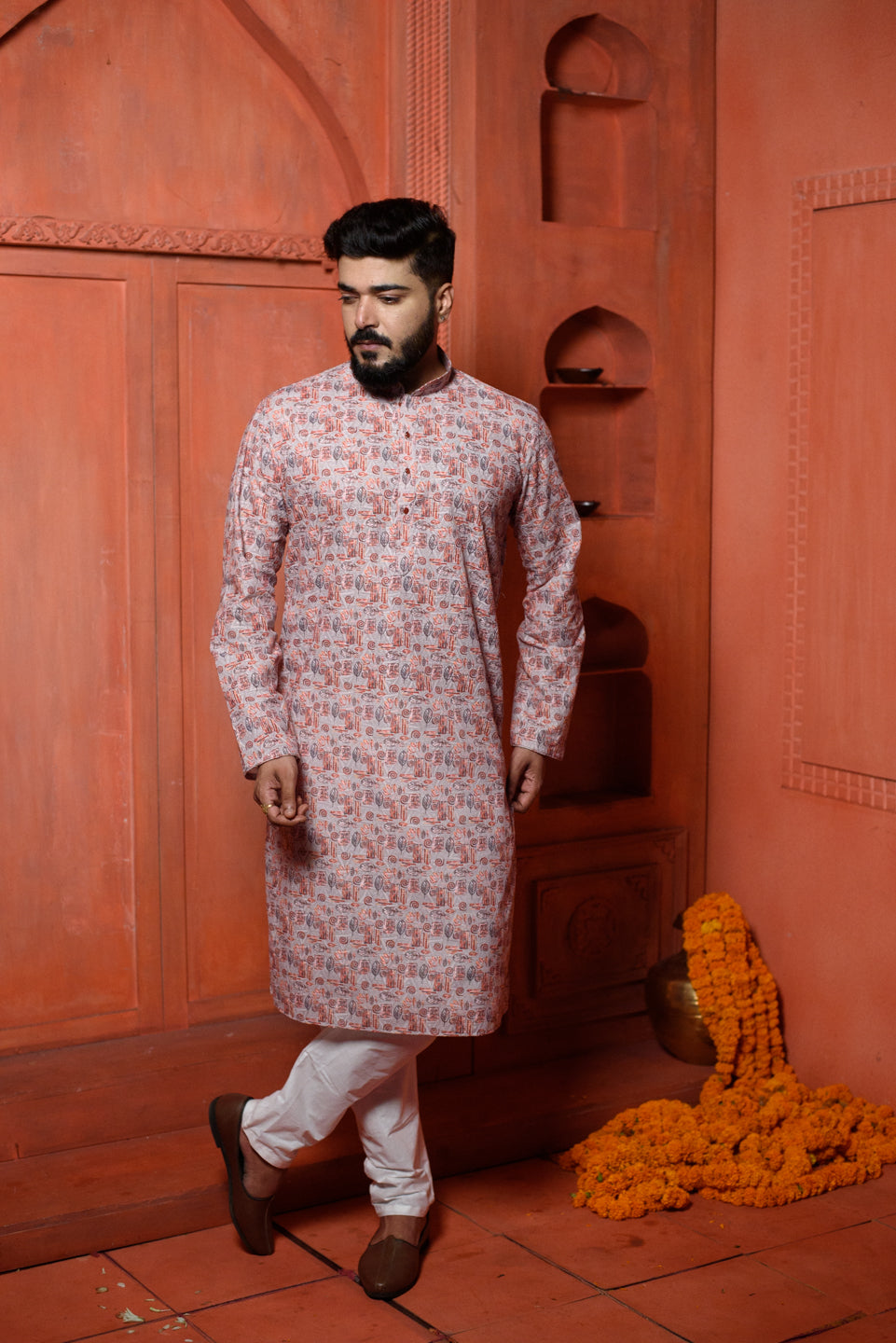 Jasper | Traditional Red Color Cotton Men's  | Mandarin Collar Kurta