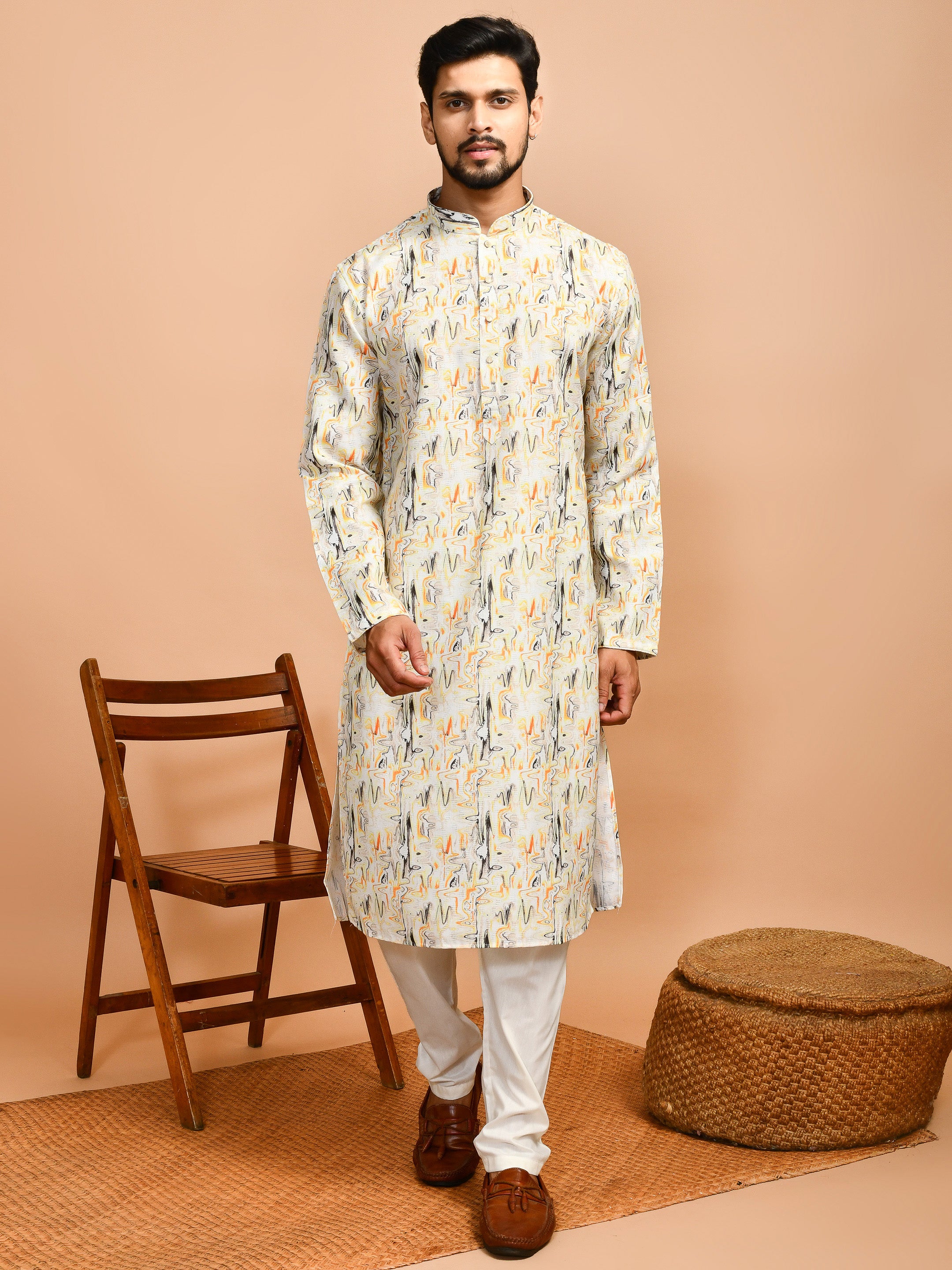 Sunshine | Yellow Cotton | Elegance Men's Chikankari | Mandarin Collar Kurta