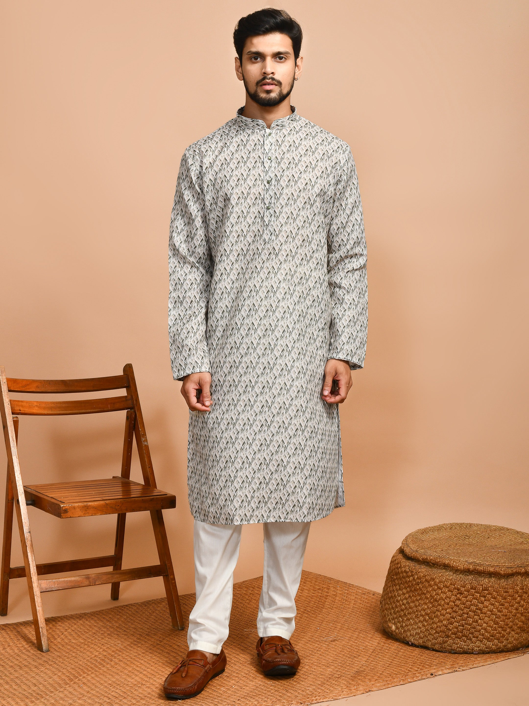 Granite | Grey Cotton | Elegance Men's Chikankari | Mandarin Collar Kurta