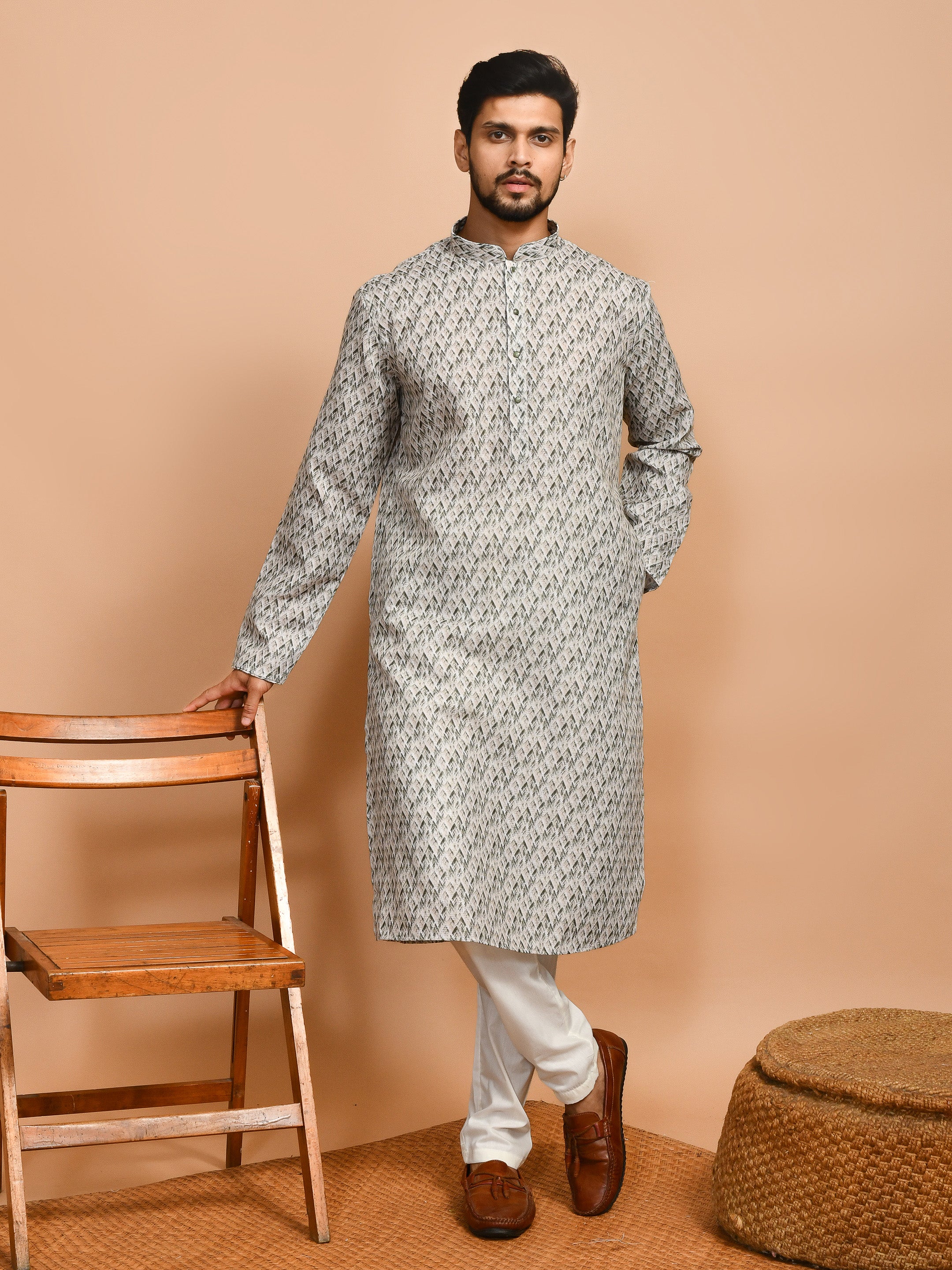 Granite | Grey Cotton | Elegance Men's Chikankari | Mandarin Collar Kurta